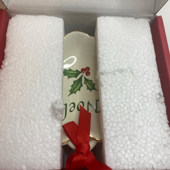 Lenox Holiday Sentiment Heart Dish Noel 4" Trinket Christmas Holly Print Used - Picture 3 of 5